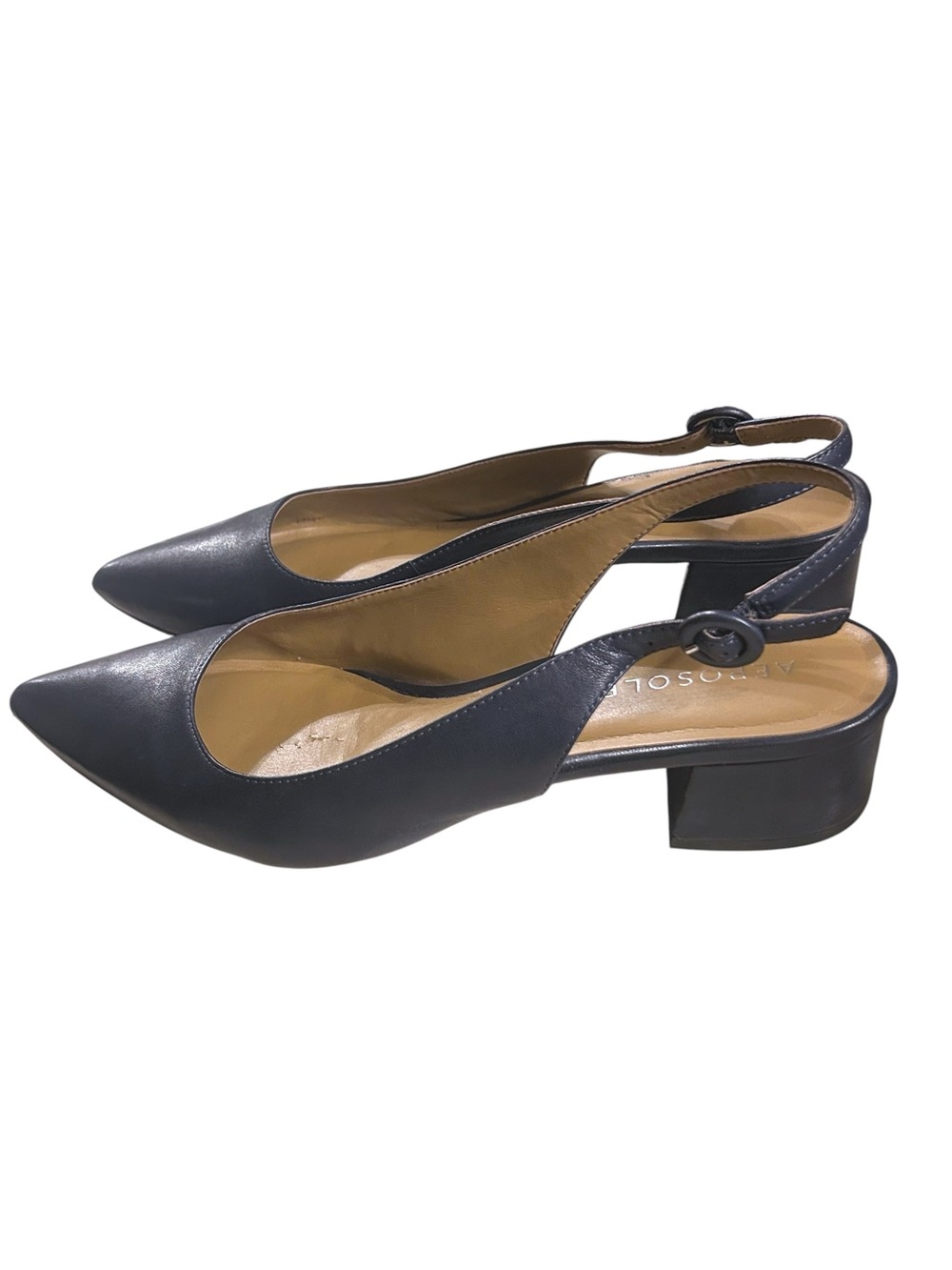 Navy Leather Pointed Toe Slingback Thick 2” Block Heels Size 11 - Picture 8 of 16